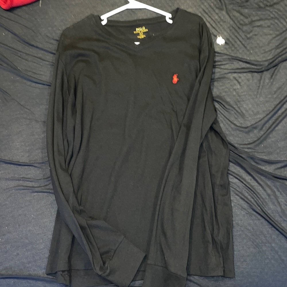 Polo long sleeve v neck mens large red and black